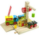 BigJigs containeroverslag terminal met spoor, vrachtwagen, wagon en vrachtschip